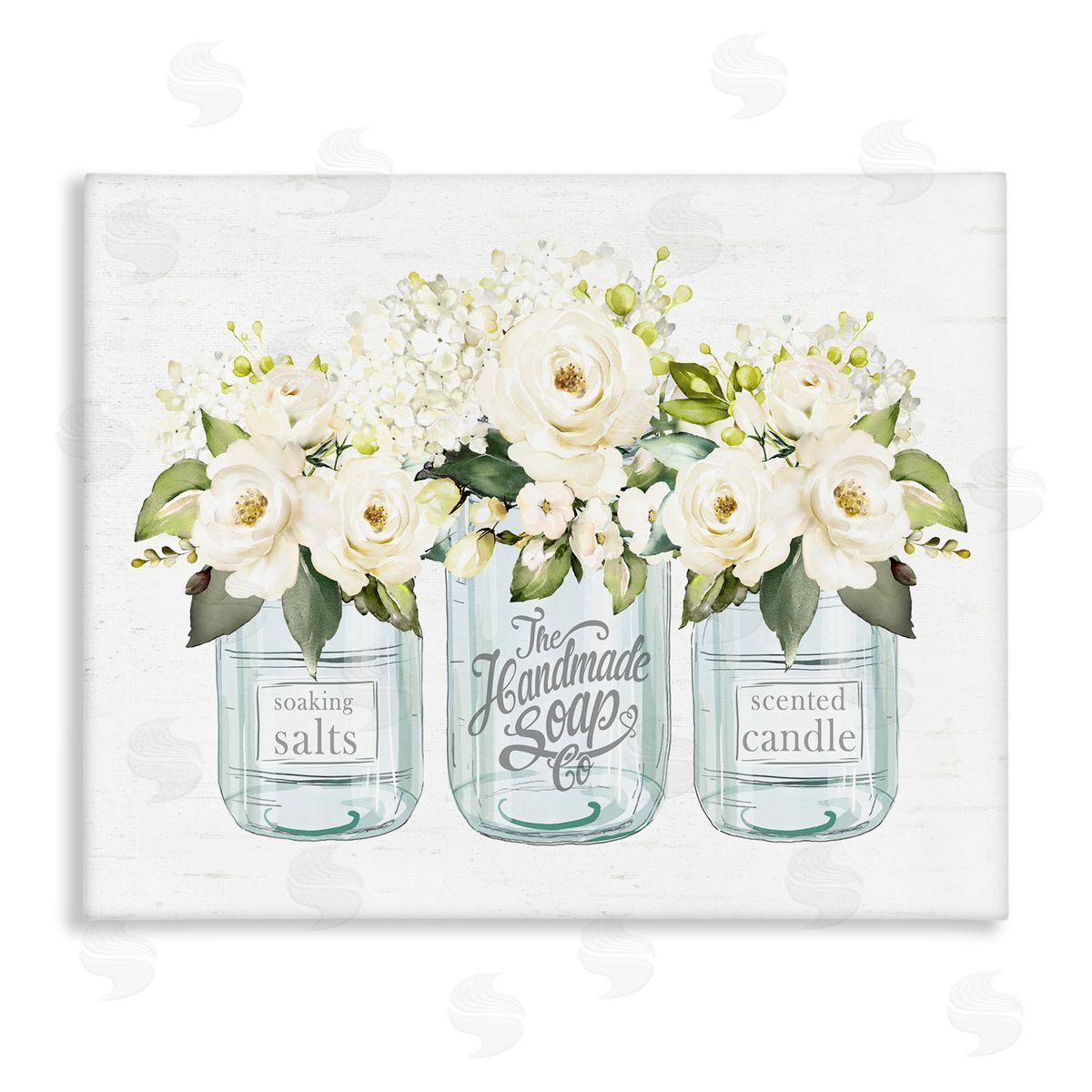 Lettered and Lined Farmhouse Rose Blossom Bouquets Varied Country Jars  Stretched Canvas Wall Art Print