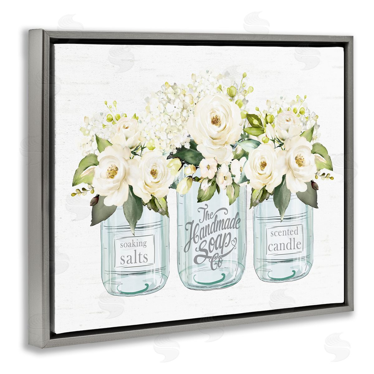 Lettered and Lined Farmhouse Rose Blossom Bouquets Varied Country Jars  Gray Floating Frame Canvas Wall Art Print