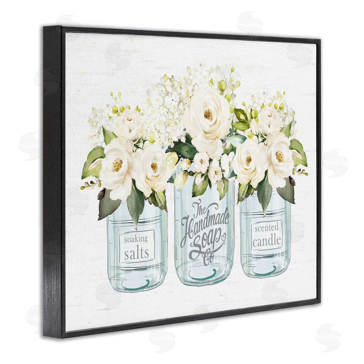 Lettered and Lined Farmhouse Rose Blossom Bouquets Varied Country Jars  Black Framed Giclee Wall Art Print