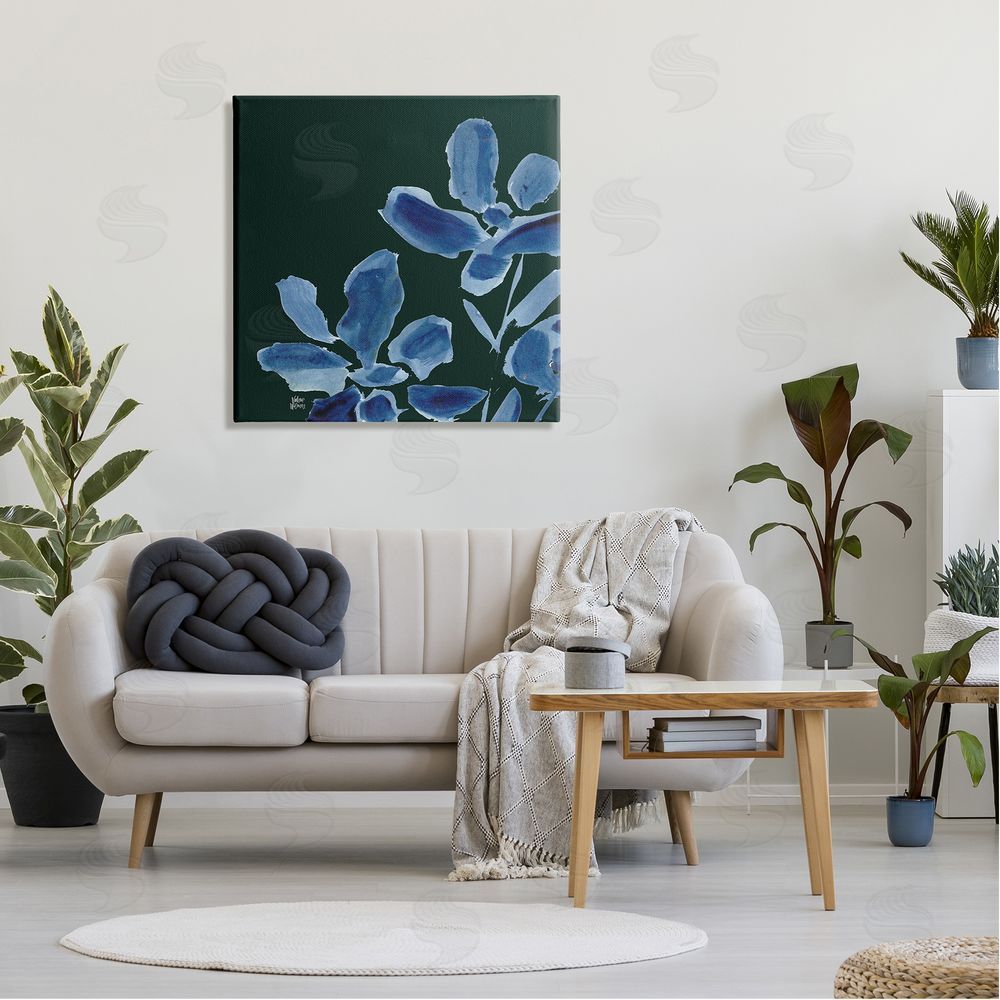 Valerie Wieners Modern Blue Flower Petals Casual Botanical Brushstrokes  Canvas Wall Art in Room