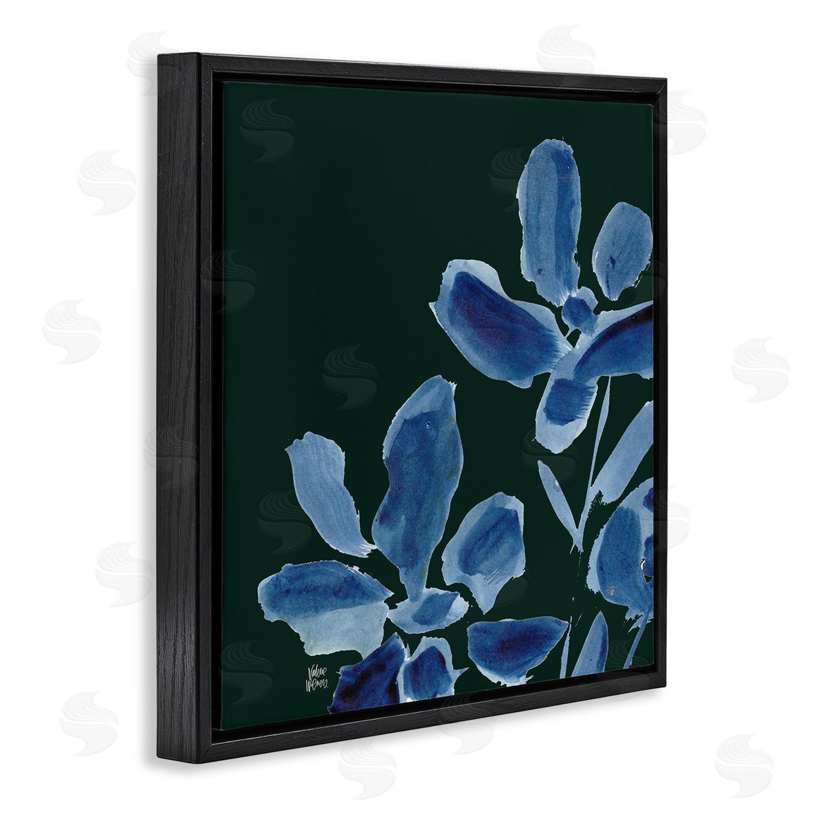 Valerie Wieners Modern Blue Flower Petals Casual Botanical Brushstrokes  Black Floating Frame Canvas Wall Art Print