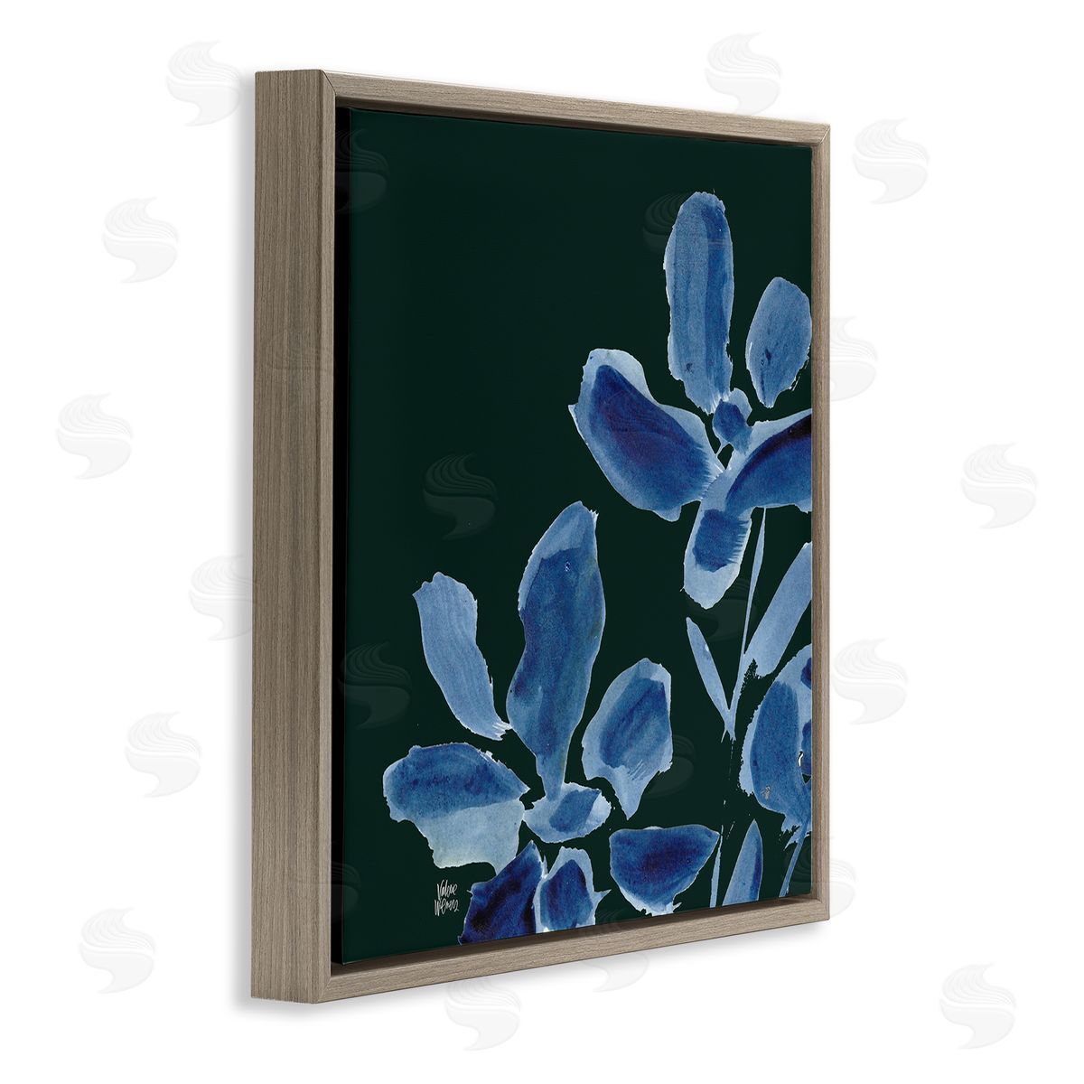 Valerie Wieners Modern Blue Flower Petals Casual Botanical Brushstrokes  Brown Floating Frame Canvas Wall Art Print