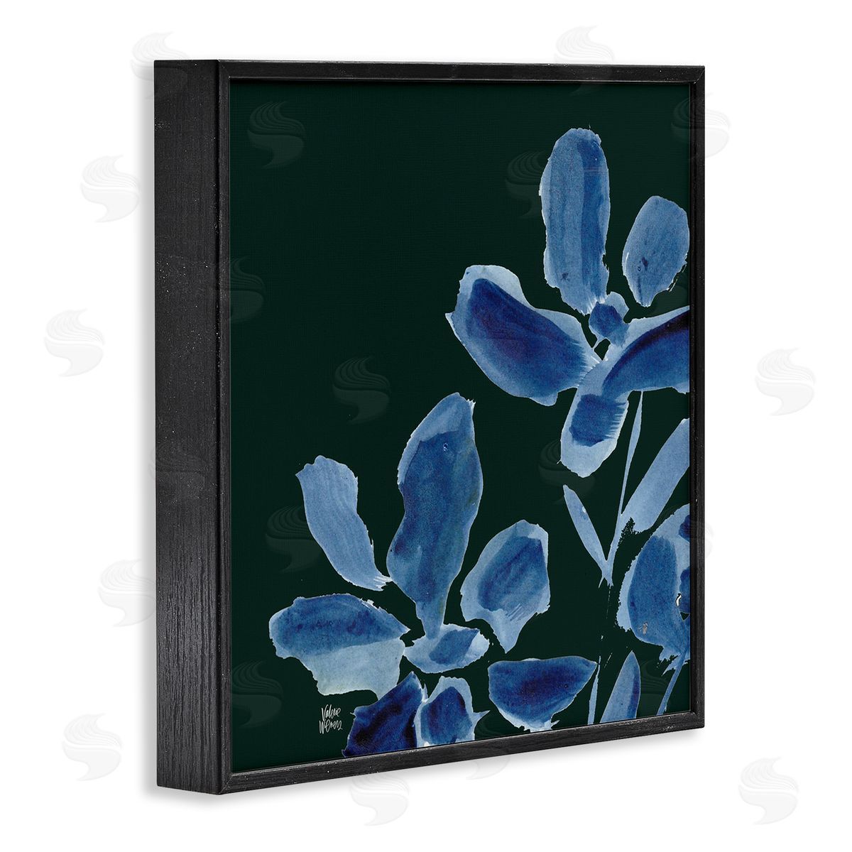 Valerie Wieners Modern Blue Flower Petals Casual Botanical Brushstrokes  Black Framed Glicee Wall Art Print
