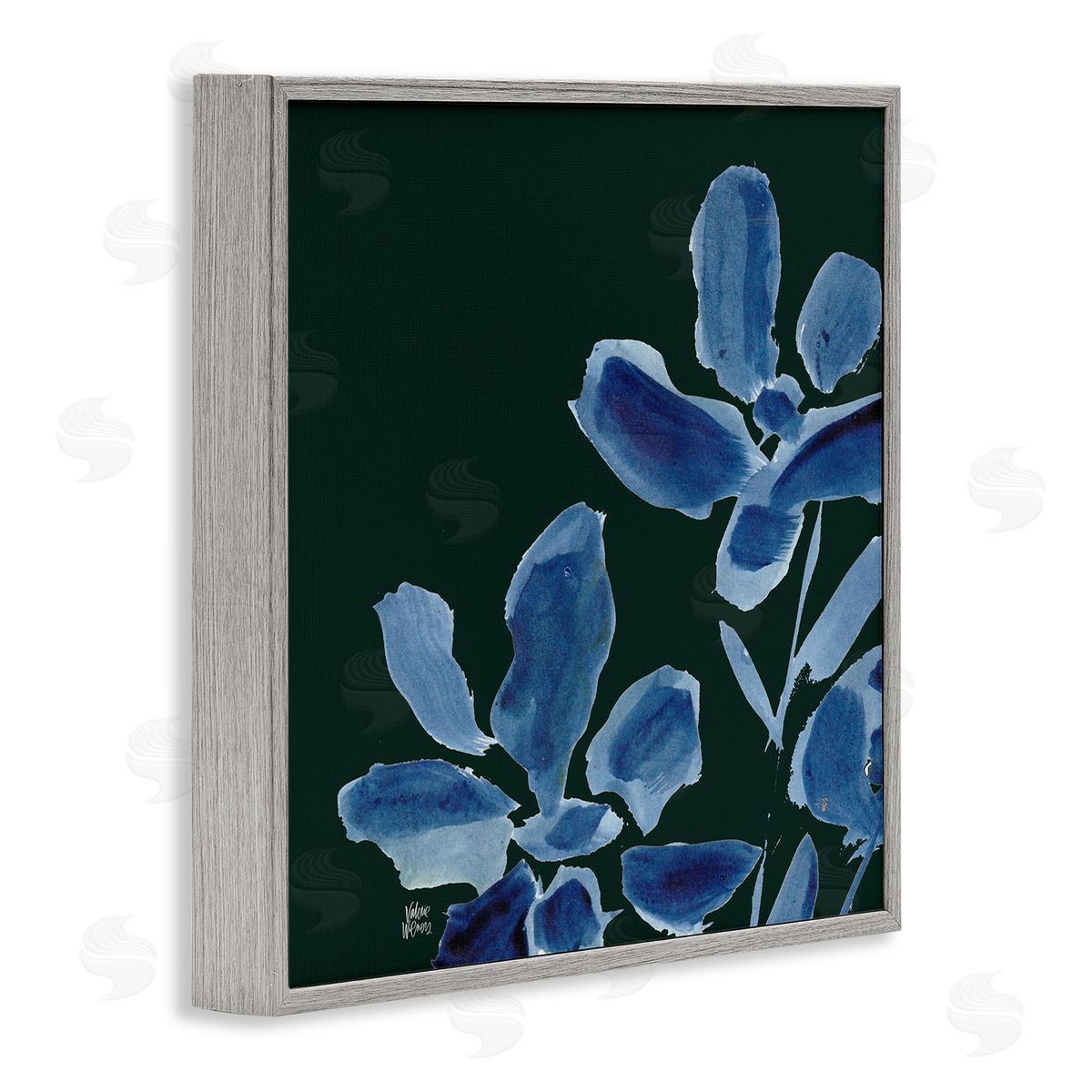 Valerie Wieners Modern Blue Flower Petals Casual Botanical Brushstrokes  Gray Framed Glicee Wall Art Print