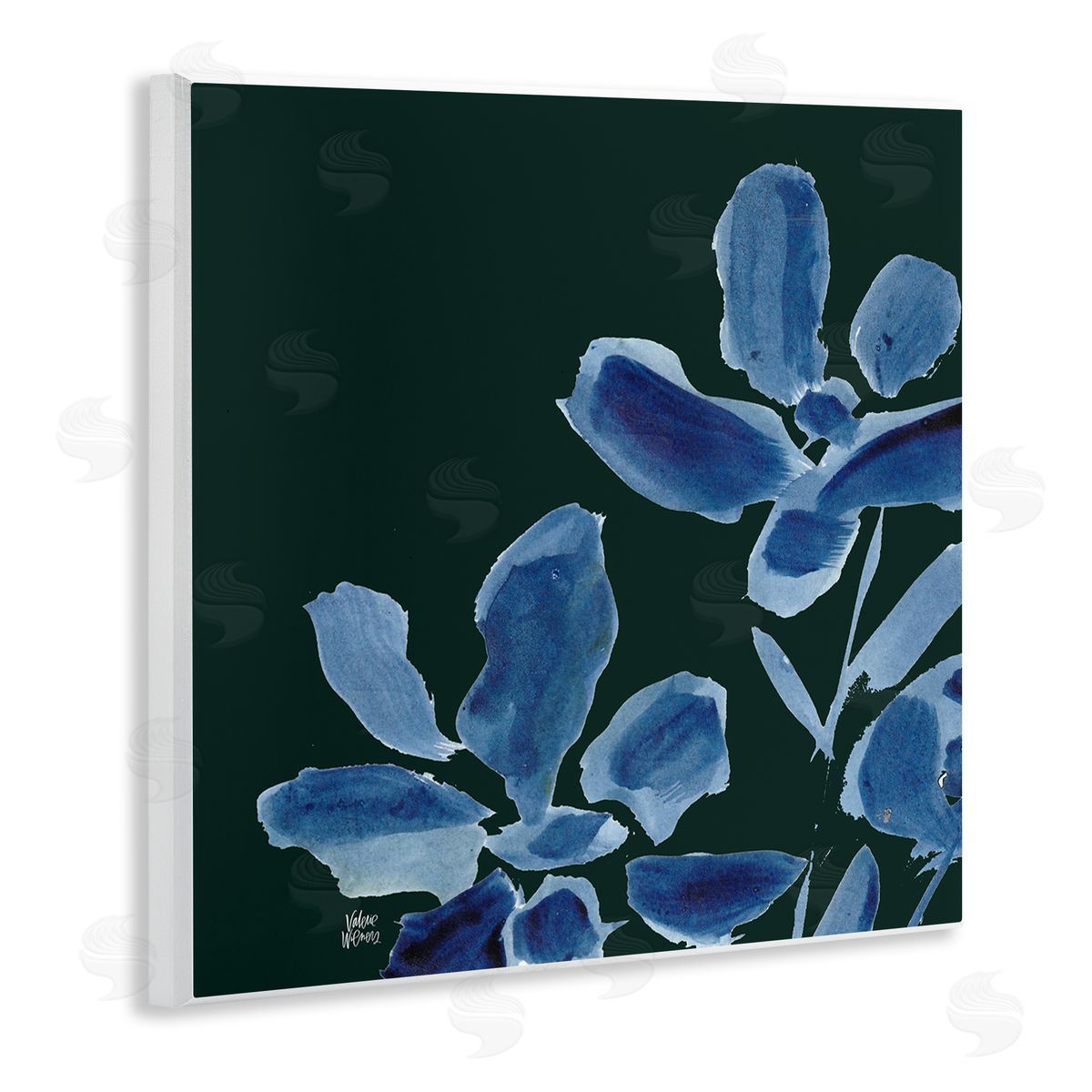 Valerie Wieners Modern Blue Flower Petals Casual Botanical Brushstrokes  Wooden Wall Plaque Art Print