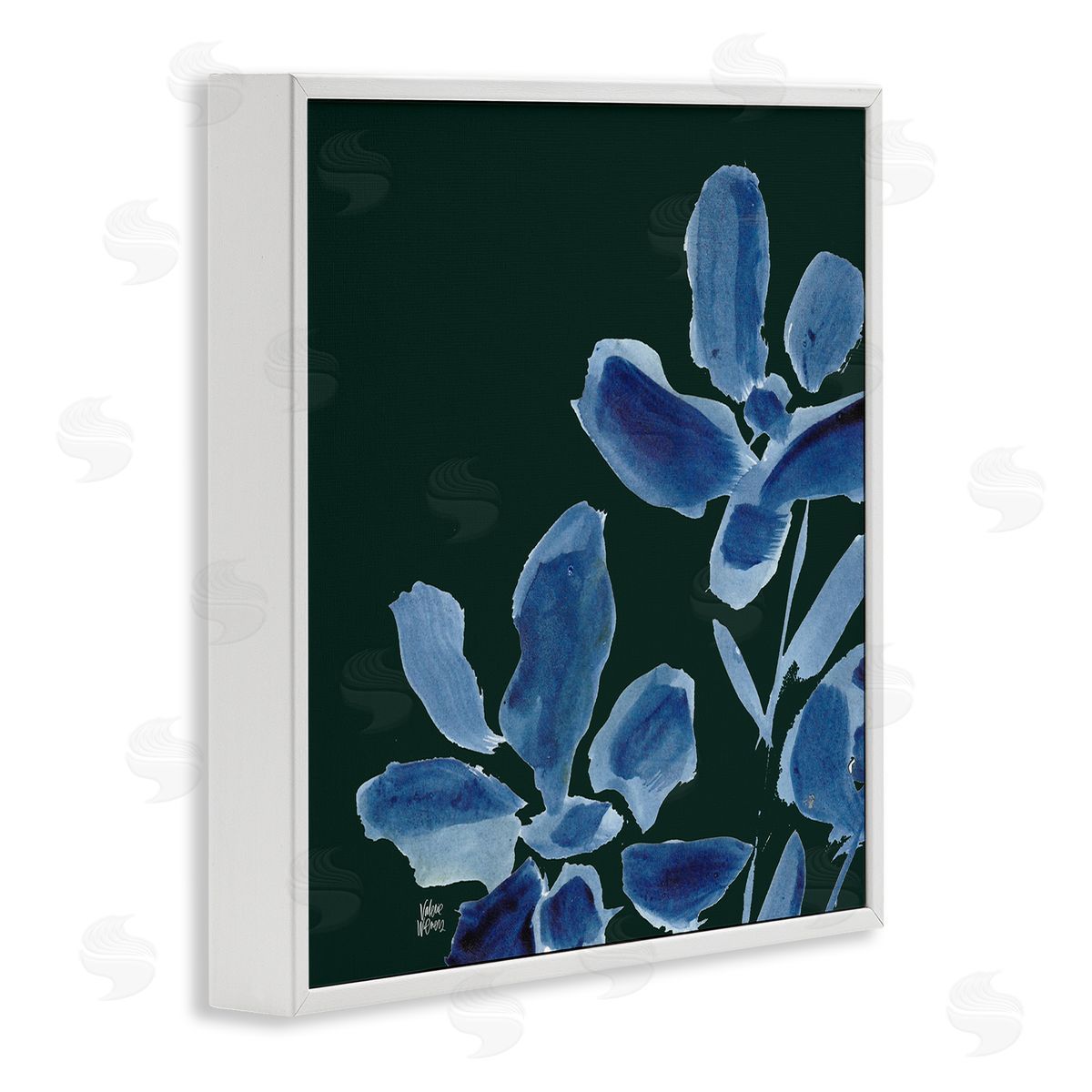 Valerie Wieners Modern Blue Flower Petals Casual Botanical Brushstrokes  White Framed Glicee Wall Art Print