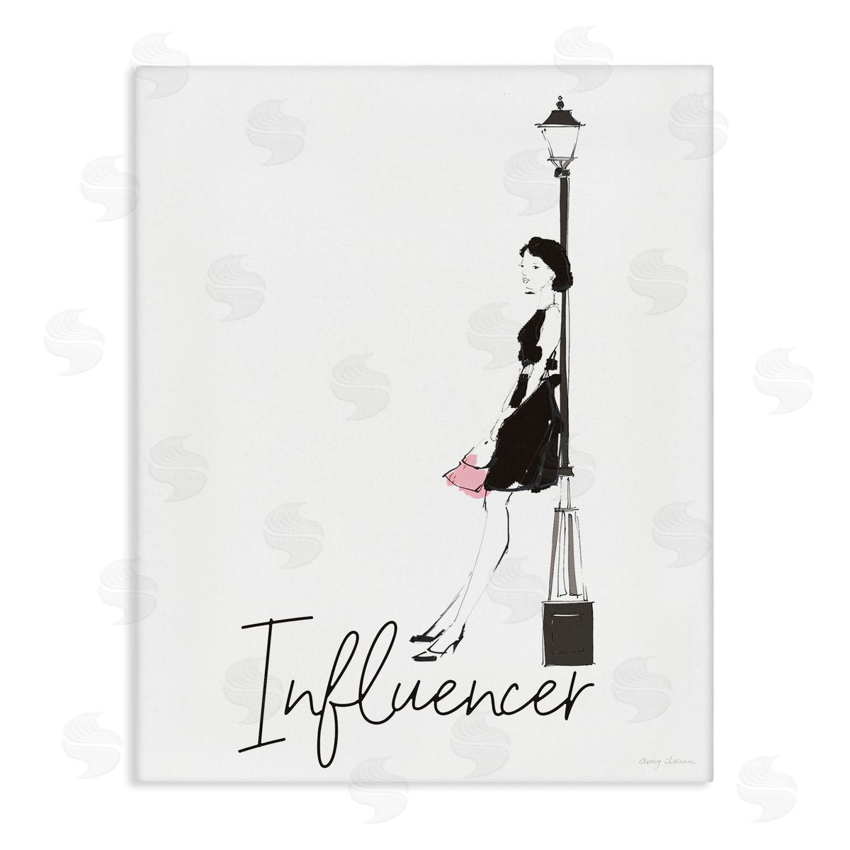 Avery Tillmon Chic Influencer Calligraphy Woman Leaning Lamp Post Stretched Canvas Wall Art Print