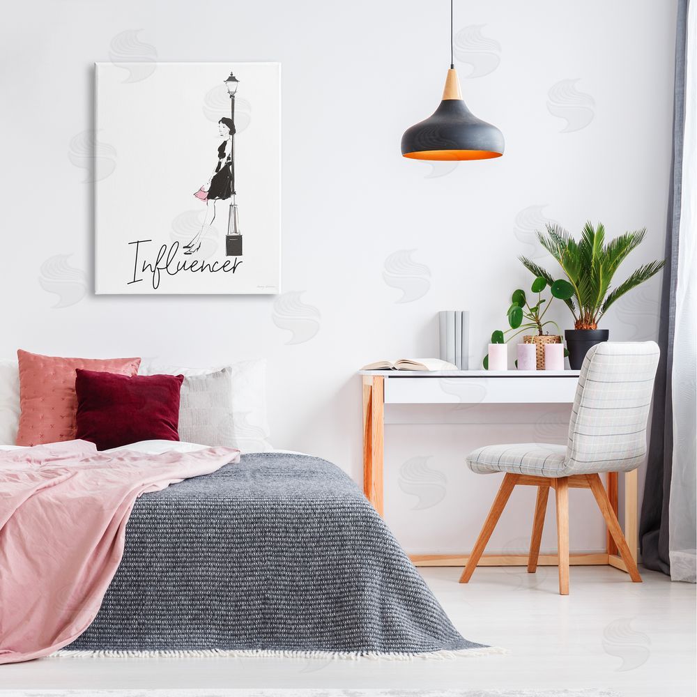 Avery Tillmon Chic Influencer Calligraphy Woman Leaning Lamp Post Canvas Wall Art Print in Room