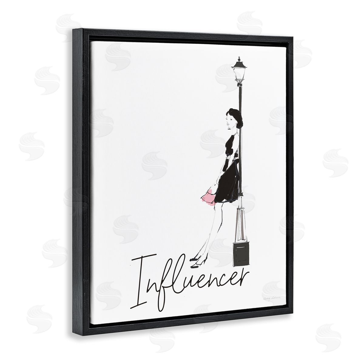 Avery Tillmon Chic Influencer Calligraphy Woman Leaning Lamp Post Black Floating Frame Canvas Wall Art Print