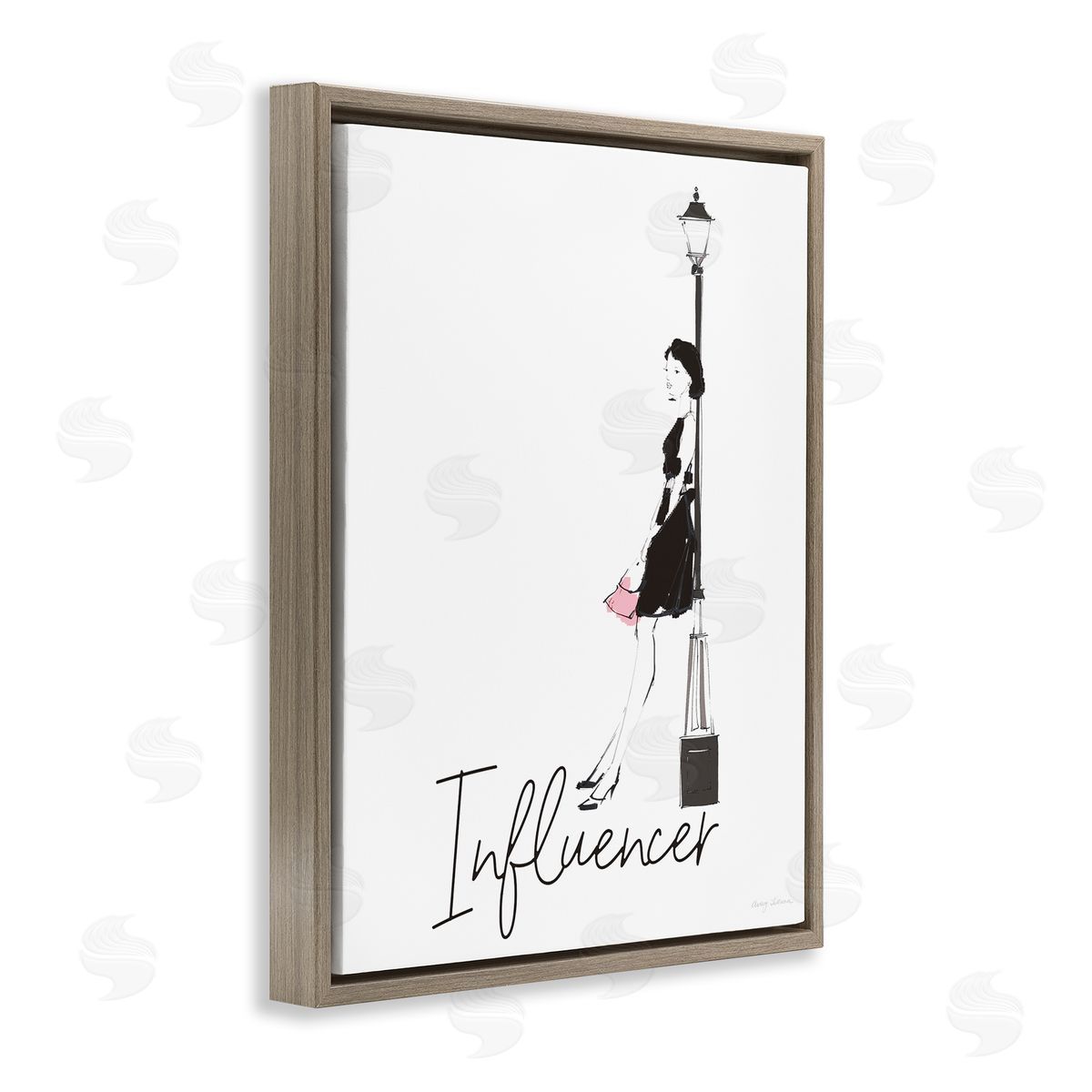Avery Tillmon Chic Influencer Calligraphy Woman Leaning Lamp Post Brown Floating Frame Canvas Wall Art Print