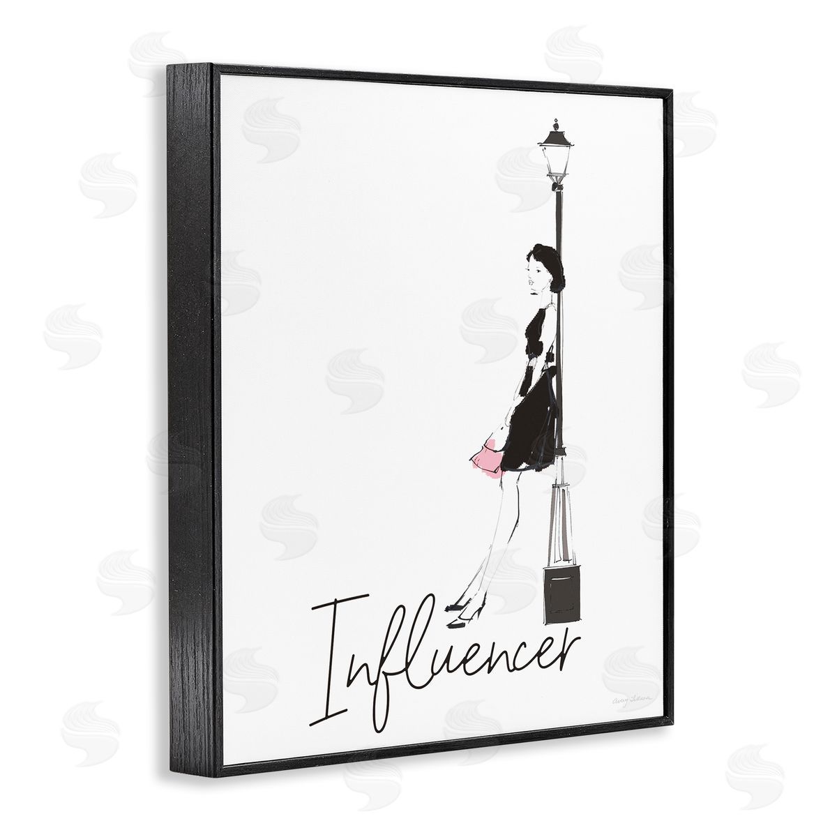 Avery Tillmon Chic Influencer Calligraphy Woman Leaning Lamp Post Black Framed Giclee Wall Art Print