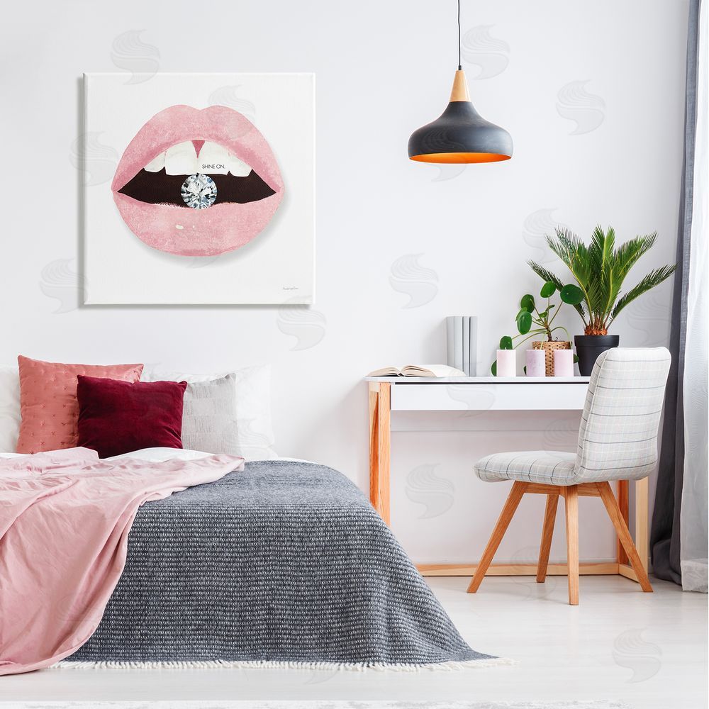 Mercedes Lopez Charro Shine On Glam Lips Biting Shimmering Diamond Canvas Wall Art in Room