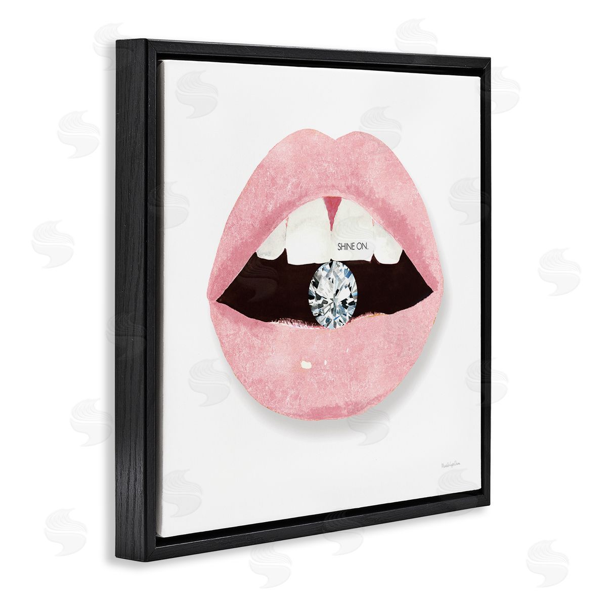 Mercedes Lopez Charro Shine On Glam Lips Biting Shimmering Diamond Black Floating Frame Canvas Wall Art Print