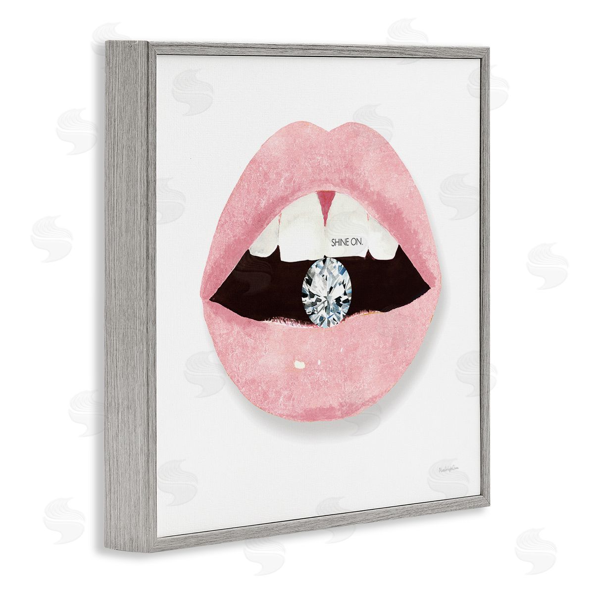 Mercedes Lopez Charro Shine On Glam Lips Biting Shimmering Diamond Gray Framed Glicee Wall Art Print