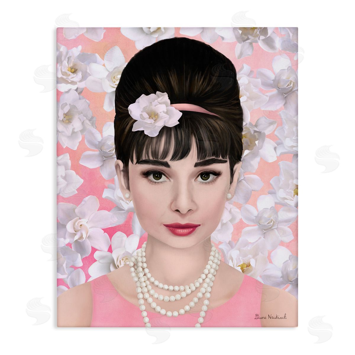 Diane Neukirch Audrey Hepburn Polished Fashion Accessories Floral Pattern Stretched Canvas Wall Art Print