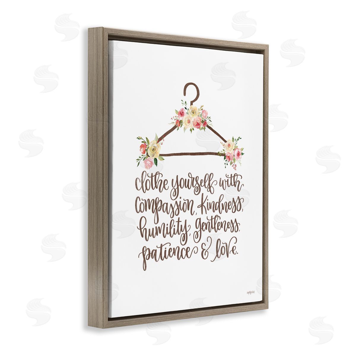 Imperfect Dust Clothe Yourself Motivational Fashion Quote Floral Calligraphy  Brown Floating Frame Canvas Wall Art Print