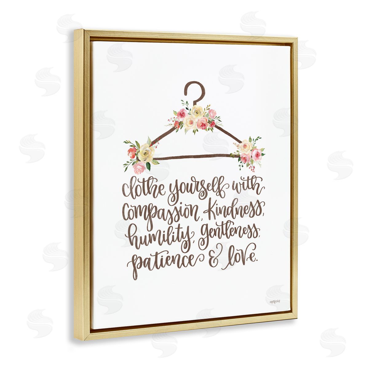 Imperfect Dust Clothe Yourself Motivational Fashion Quote Floral Calligraphy  Gold Floating Frame Canvas Wall Art Print