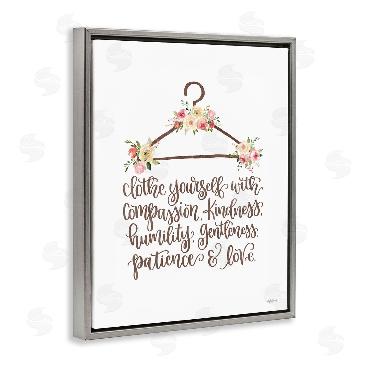 Imperfect Dust Clothe Yourself Motivational Fashion Quote Floral Calligraphy  Gray Floating Frame Canvas Wall Art Print