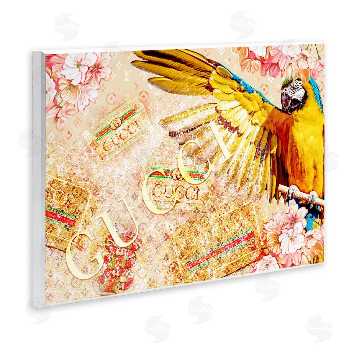 Ziwei Li Dazzling Glam Parrot Floral Pattern Upscale Bling  Wall Plaque Art Print