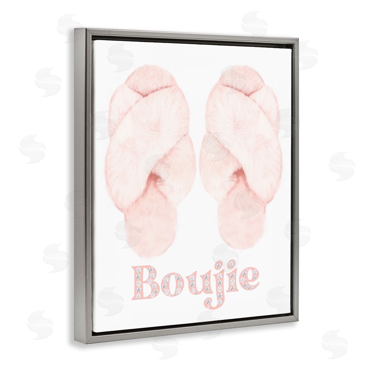 Ziwei Li Chic Luxury Slippers Glam Boujie Fashion Text  Gray Floating Frame Canvas Wall Art Print
