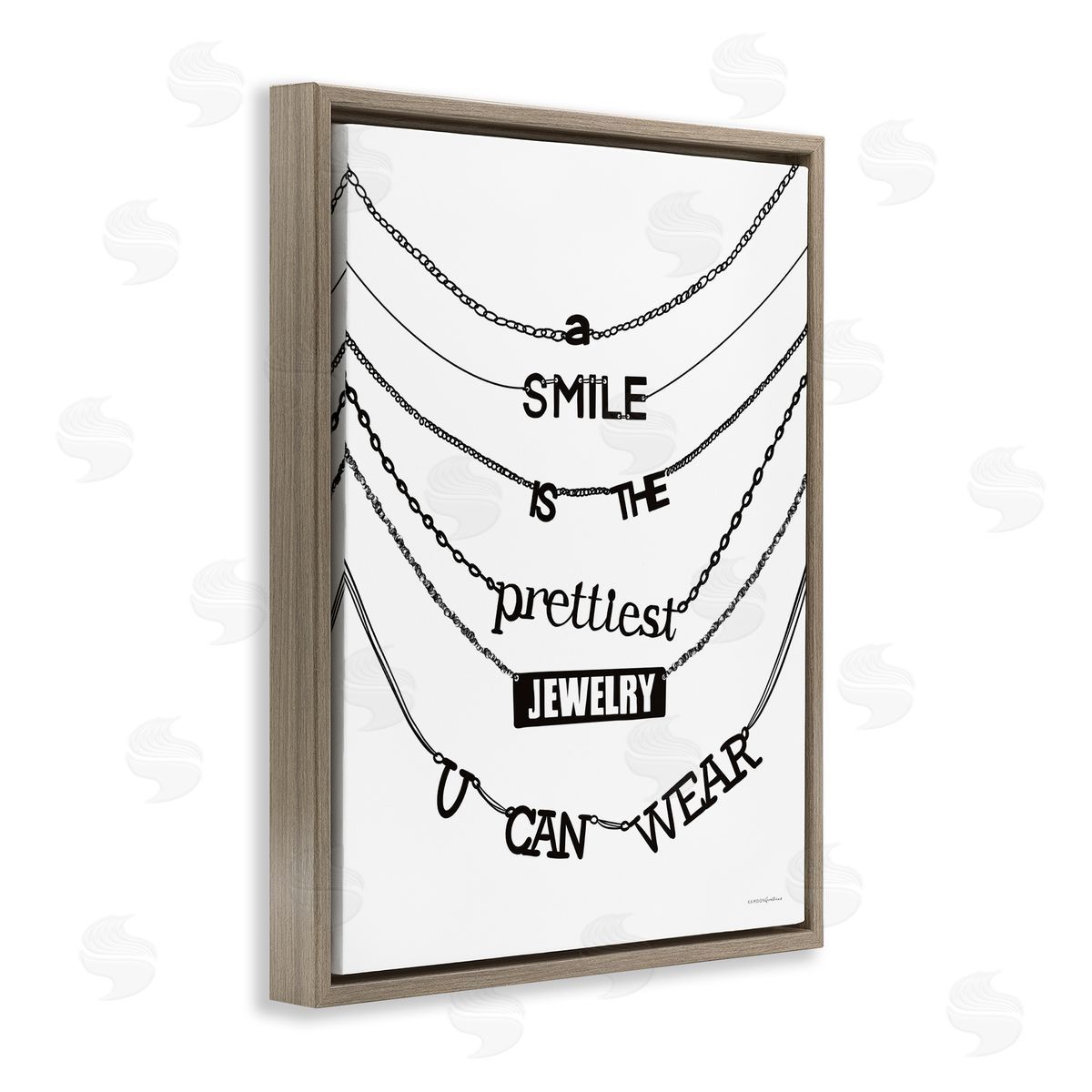 Kamdon Kreations Smile Glam Quote Chic Necklace Varied Text  Brown Floating Frame Canvas Wall Art Print