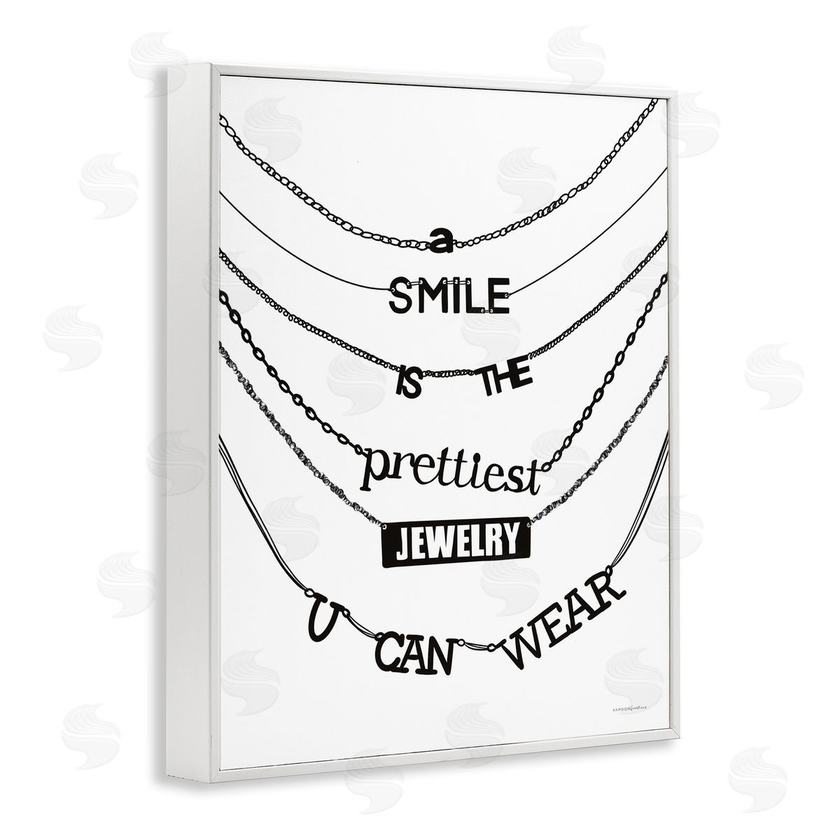 Kamdon Kreations Smile Glam Quote Chic Necklace Varied Text  White Framed Giclee Wall Art Print