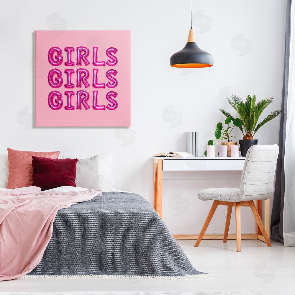 LISH Creative Pink Girls Balloon Letters Bold Stylish Typography  Canvas Wall Art in Room