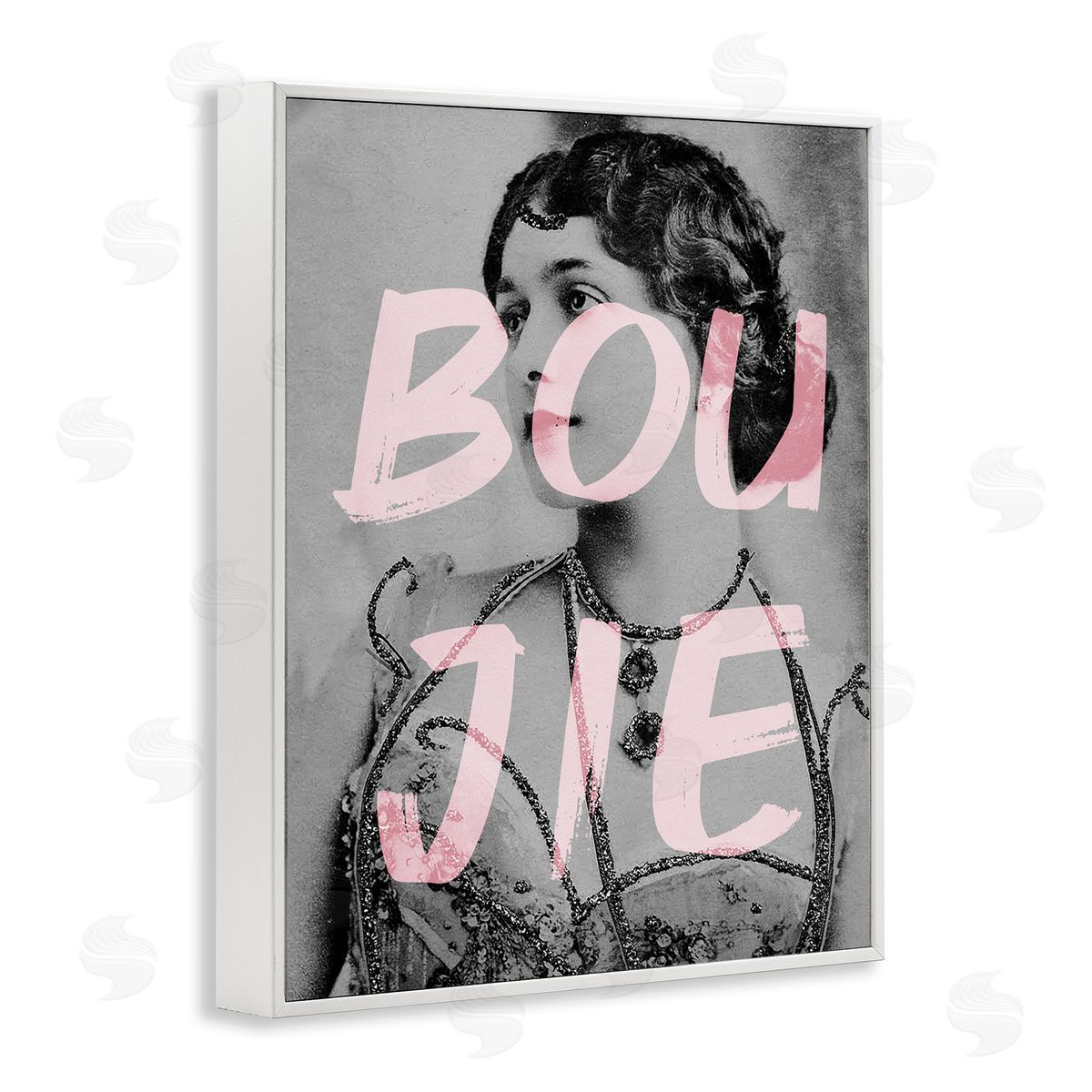 Stupell Studio Boujie Vintage Woman Portrait Trendy Pink Text White Framed Giclee Wall Art Print
