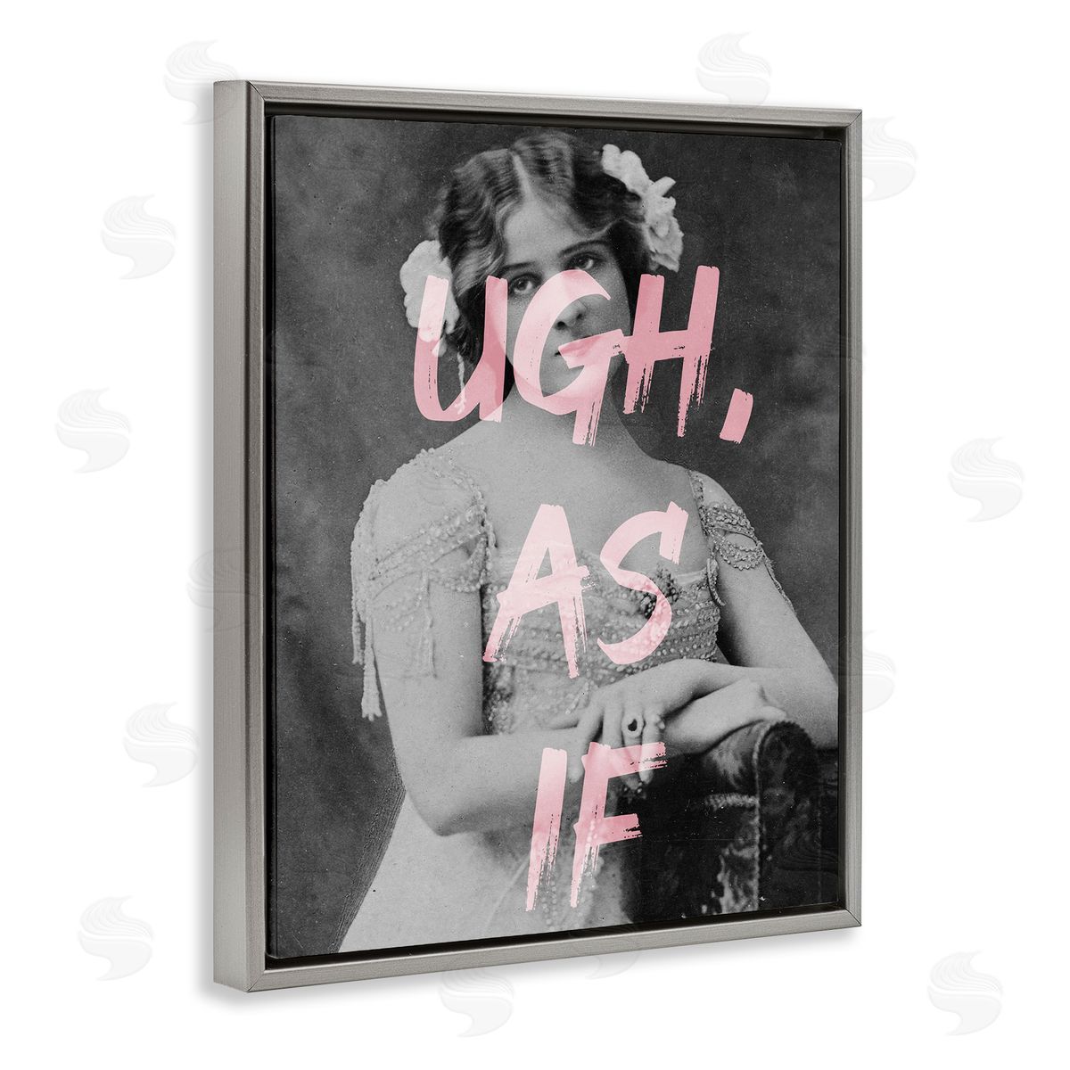 Stupell Studio Ugh As If Vintage Woman Photo Chic Pink Typography Gray Floating Frame Canvas Wall Art Print