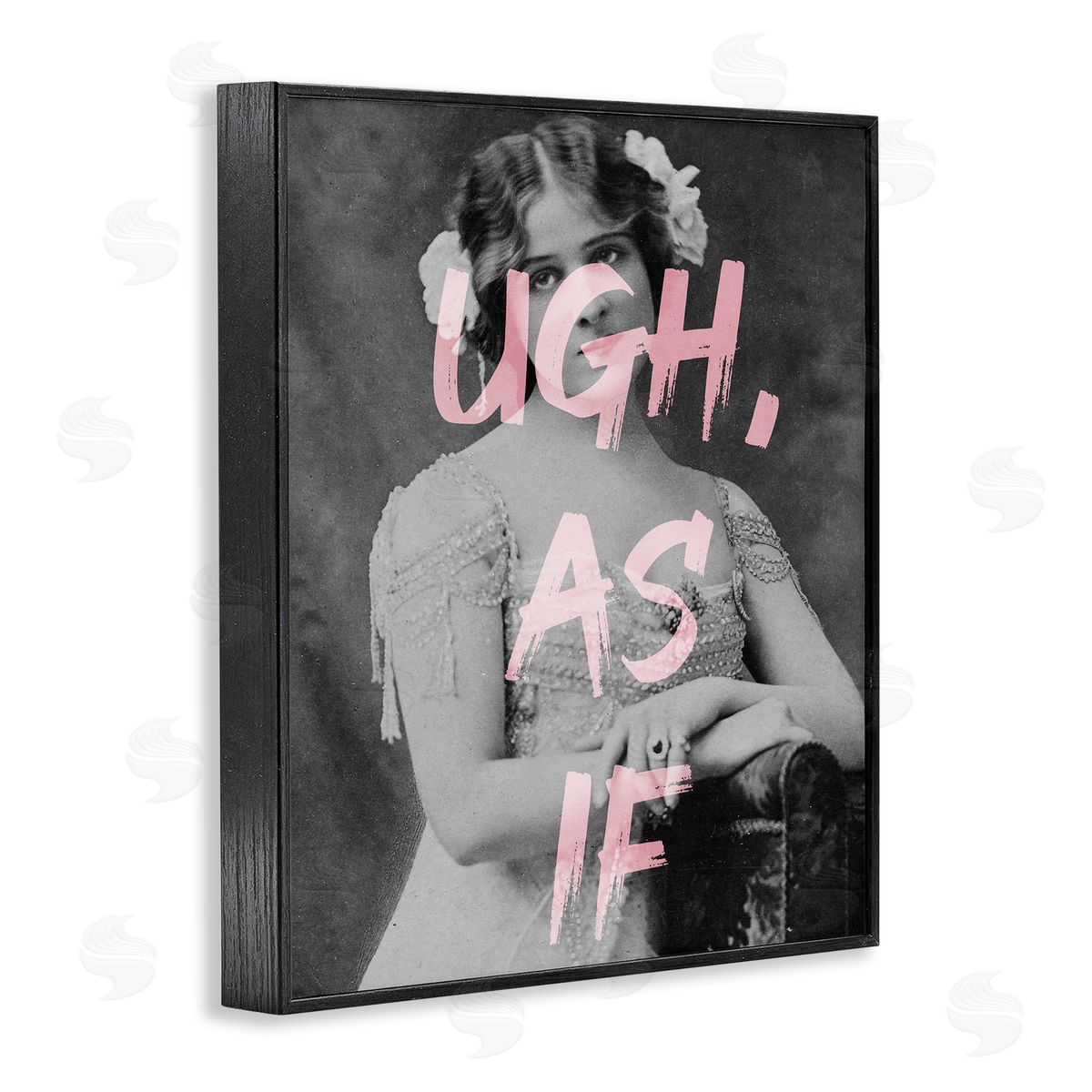 Stupell Studio Ugh As If Vintage Woman Photo Chic Pink Typography Black Framed Giclee Wall Art Print