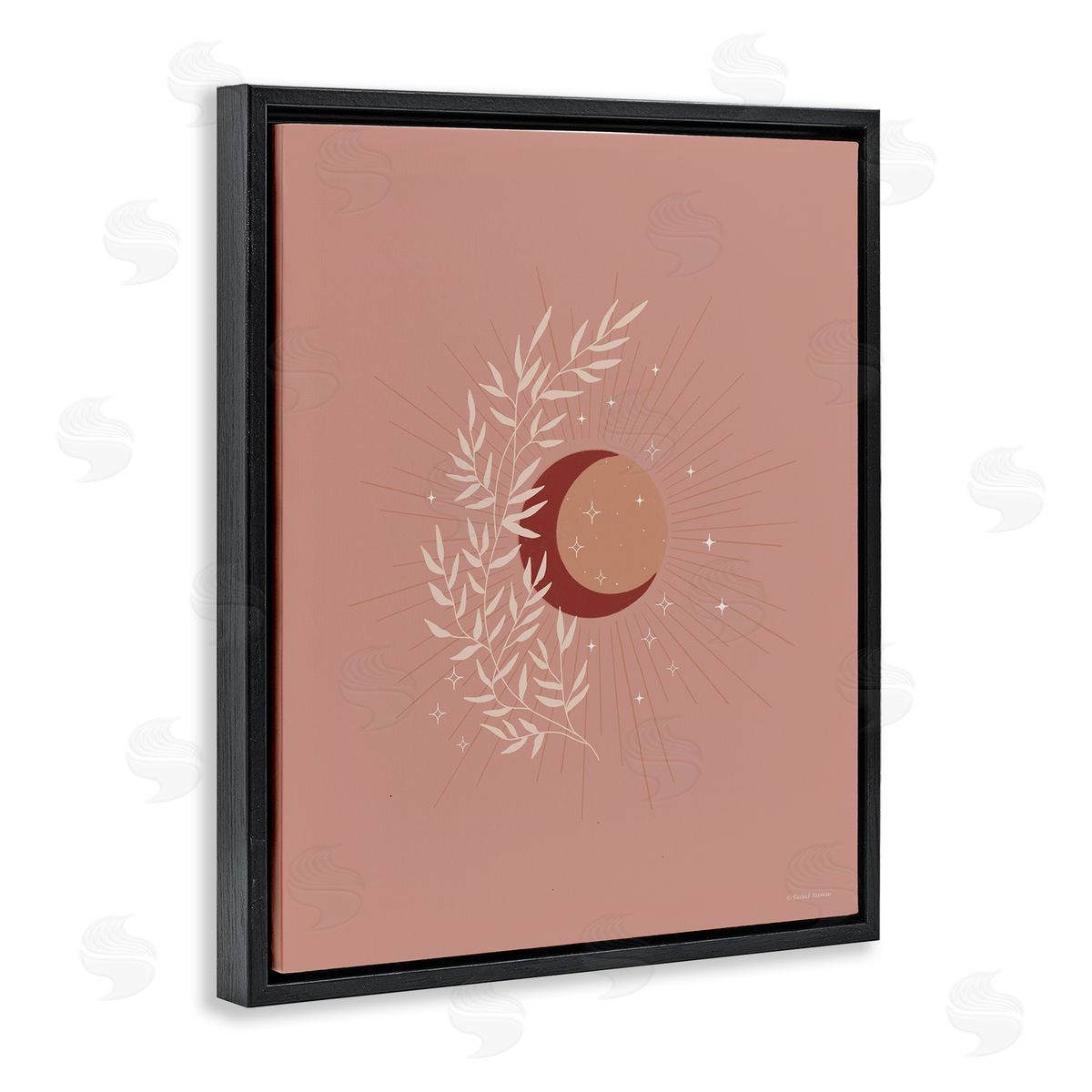 Rachel Nieman Boho Herb Botanicals Astral Starry Sun & Moon Black Floating Frame Canvas Wall Art Print