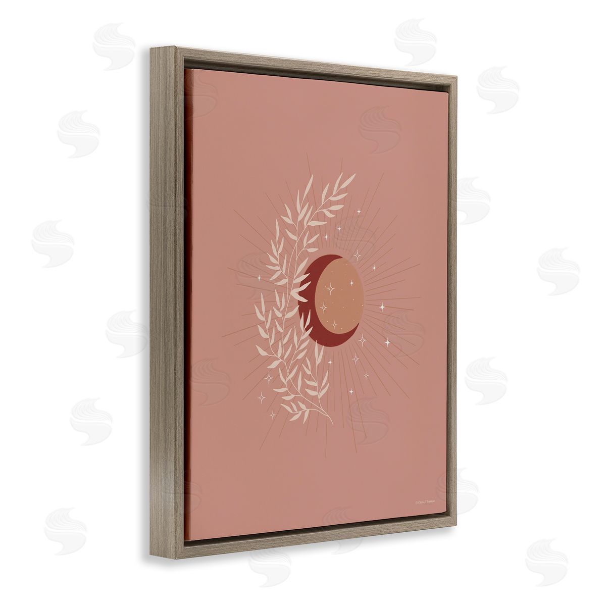 Rachel Nieman Boho Herb Botanicals Astral Starry Sun & Moon Brown Floating Frame Canvas Wall Art Print