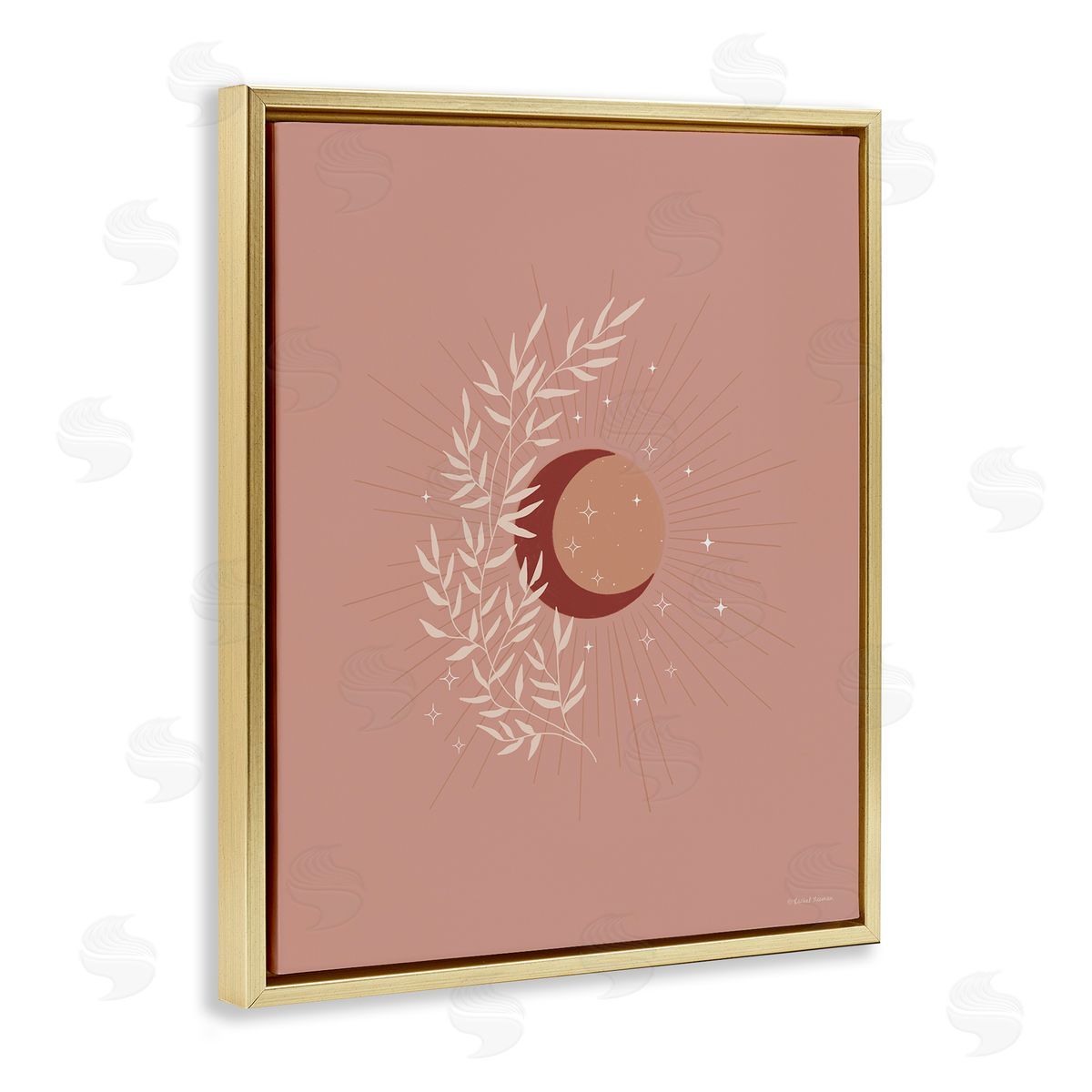 Rachel Nieman Boho Herb Botanicals Astral Starry Sun & Moon Gold Floating Frame Canvas Wall Art Print