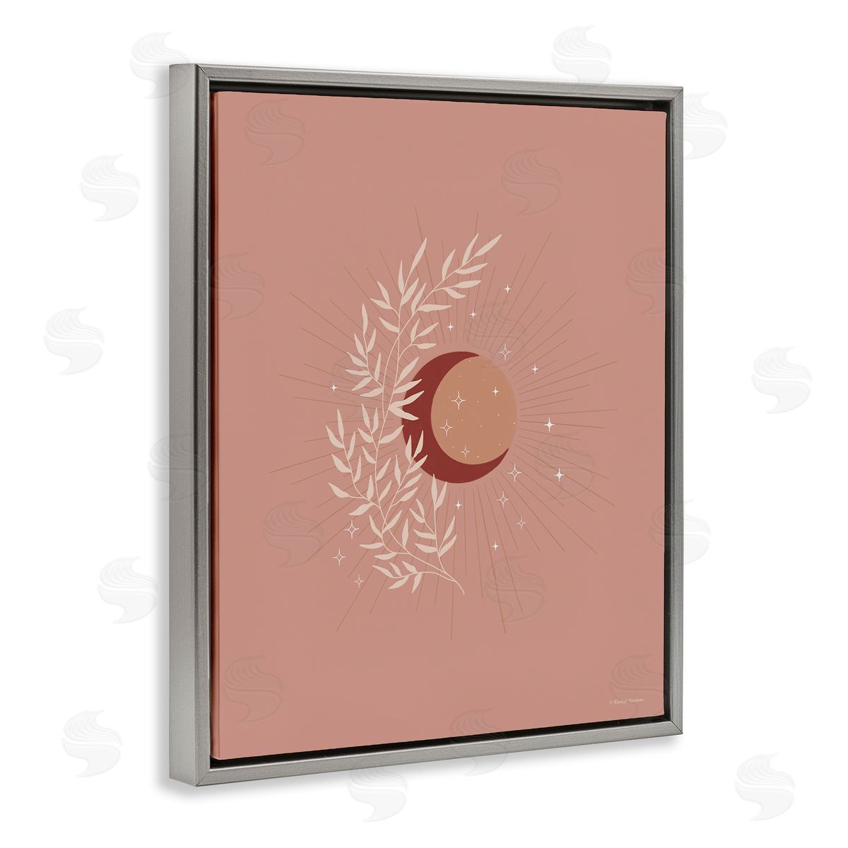 Rachel Nieman Boho Herb Botanicals Astral Starry Sun & Moon Gray Floating Frame Canvas Wall Art Print
