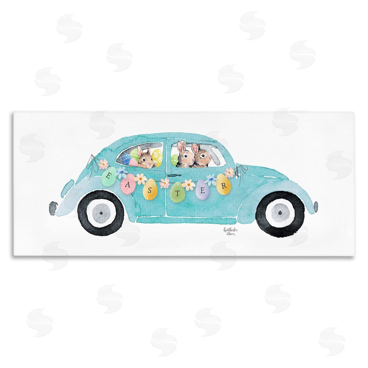 Heather Lee Chan Decorated Easter Car Bunnies Floral Pattern Banner