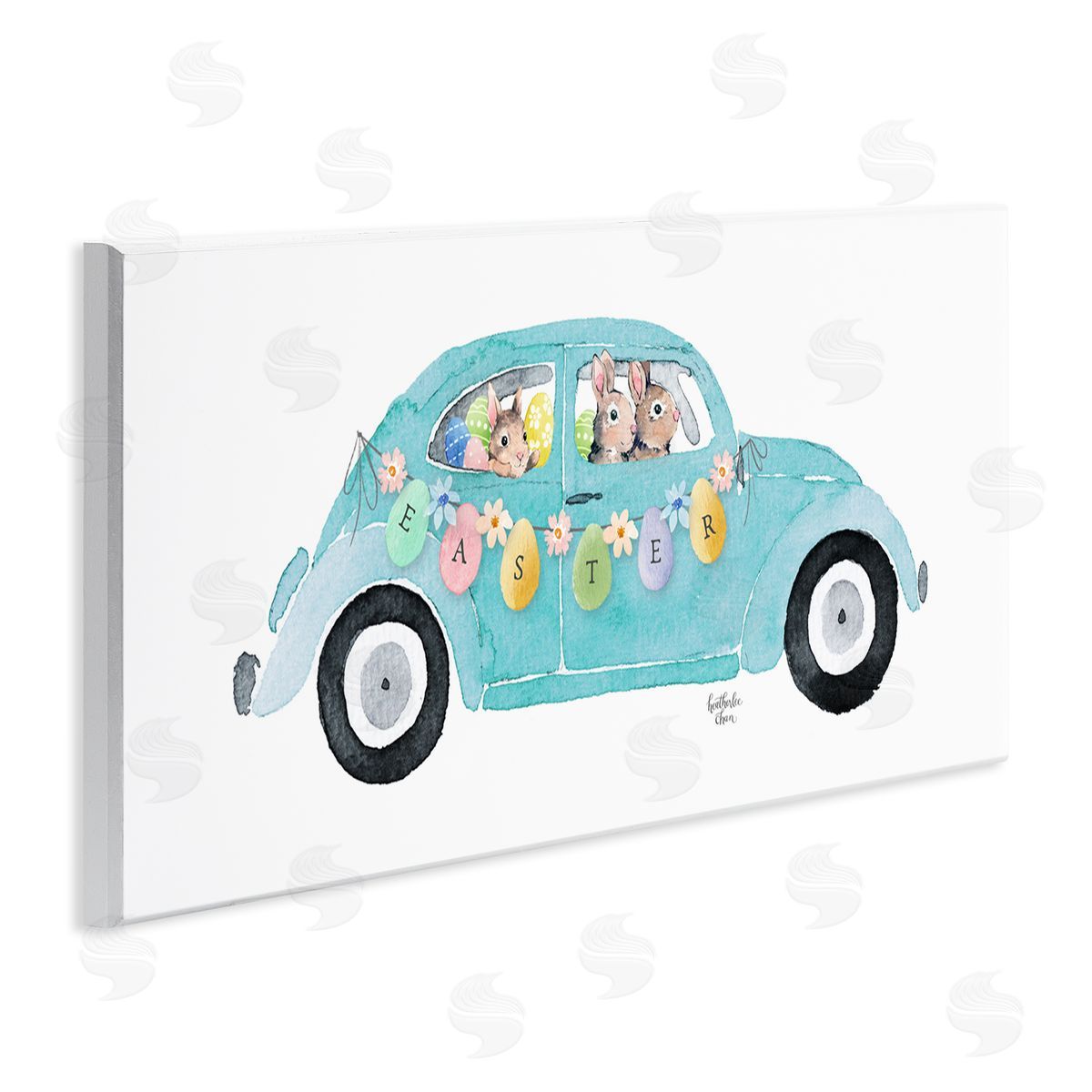 Heather Lee Chan Decorated Easter Car Bunnies Floral Pattern Banner