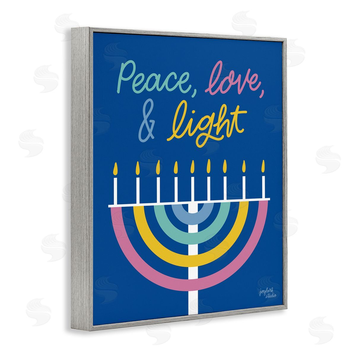 Jess Baskin Peace Love & Light Casual Holiday Hanukkah Menorah  Gray Framed Giclee Wall Art Print
