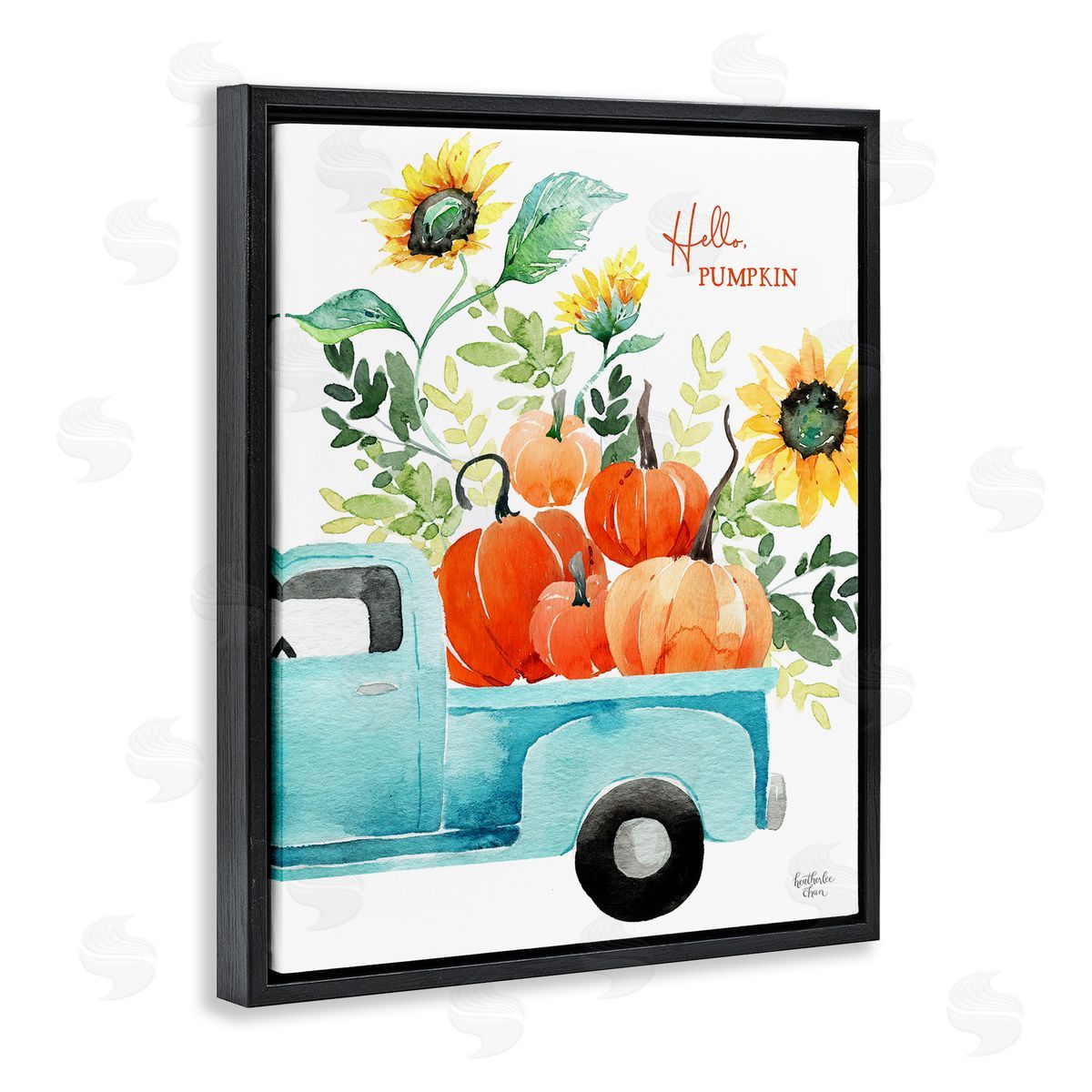 Heather Lee Chan Hello Pumpkin Autumn Truck Carrying Seasonal Plants Black Floating Frame Canvas Wall Art Print