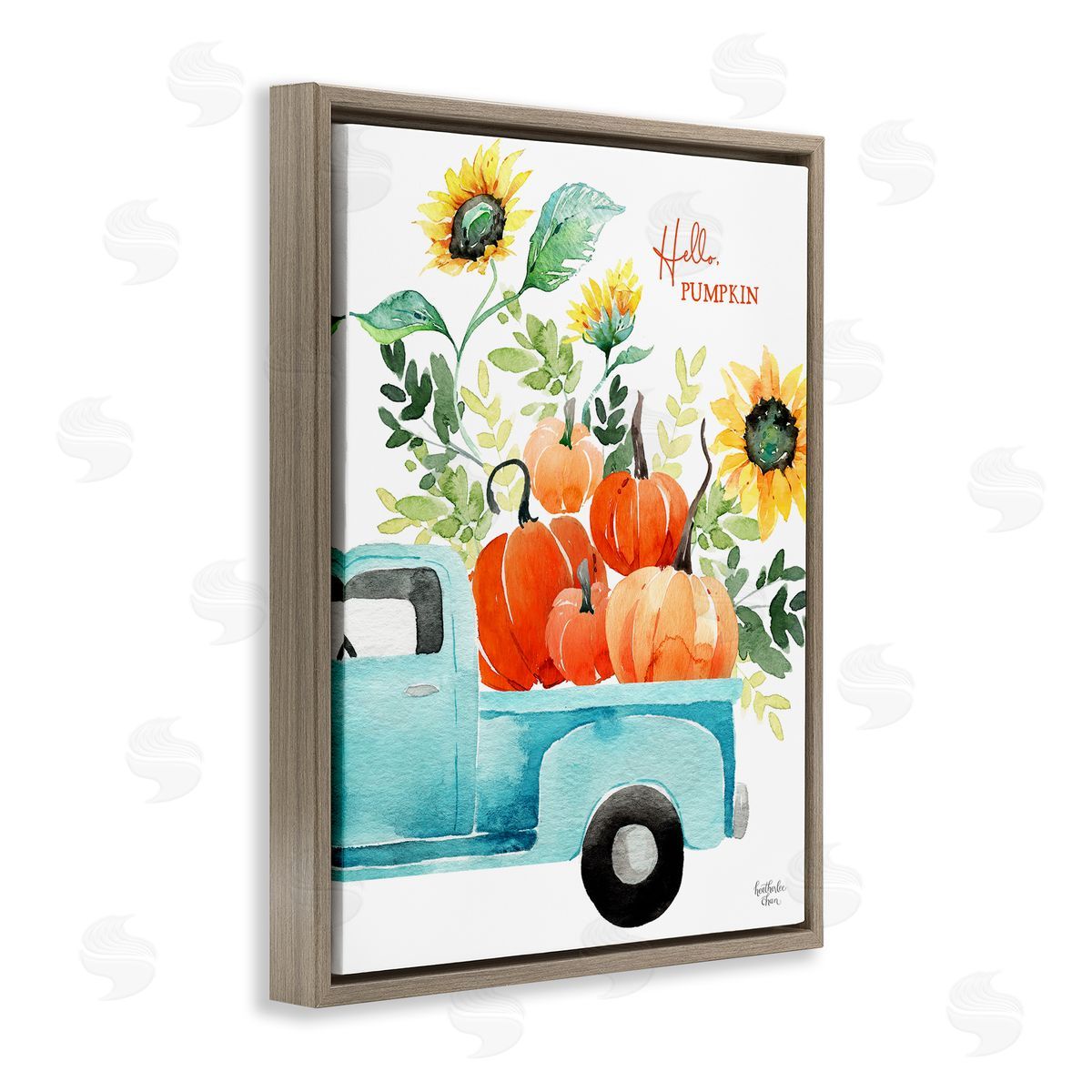 Heather Lee Chan Hello Pumpkin Autumn Truck Carrying Seasonal Plants Brown Floating Frame Canvas Wall Art Print
