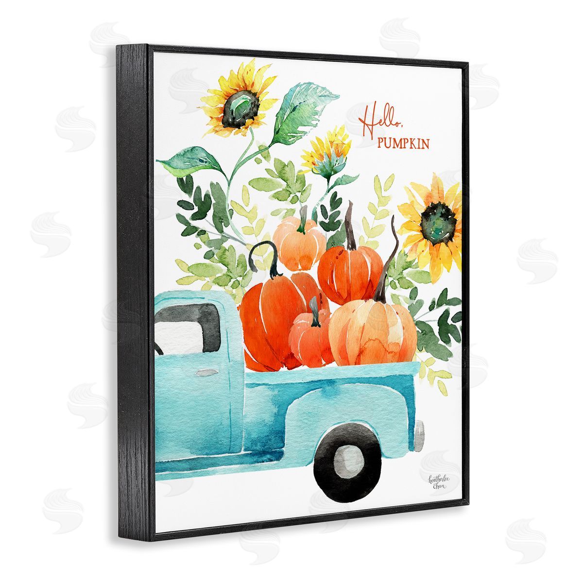 Heather Lee Chan Hello Pumpkin Autumn Truck Carrying Seasonal Plants Black Framed Giclee Wall Art Print
