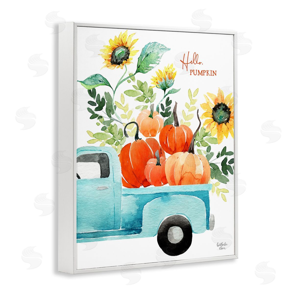 Heather Lee Chan Hello Pumpkin Autumn Truck Carrying Seasonal Plants White Framed Giclee Wall Art Print