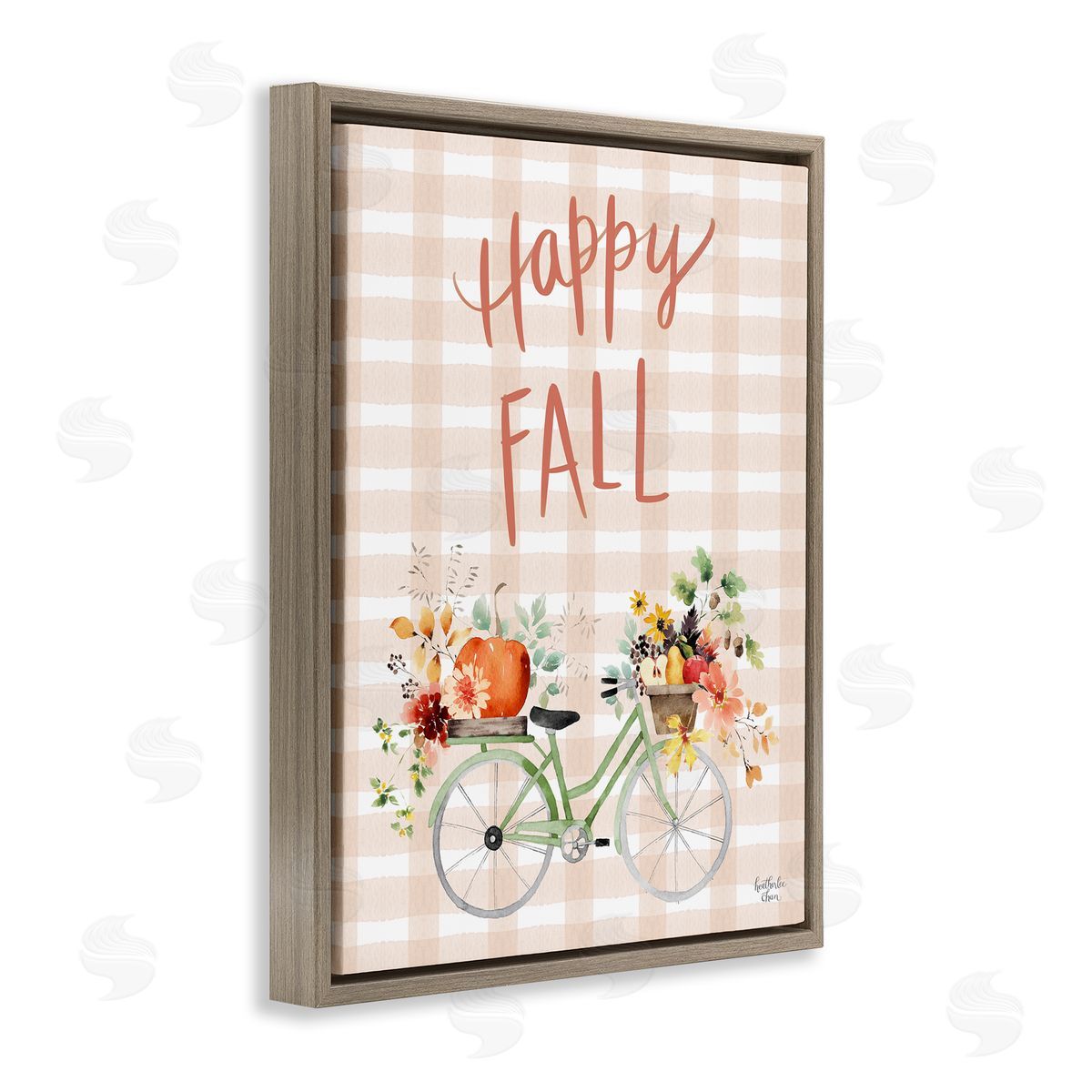 Heather Lee Chan Happy Fall Plaid Seasonal Flowers Blooming Bicycle Brown Floating Frame Canvas Wall Art Print