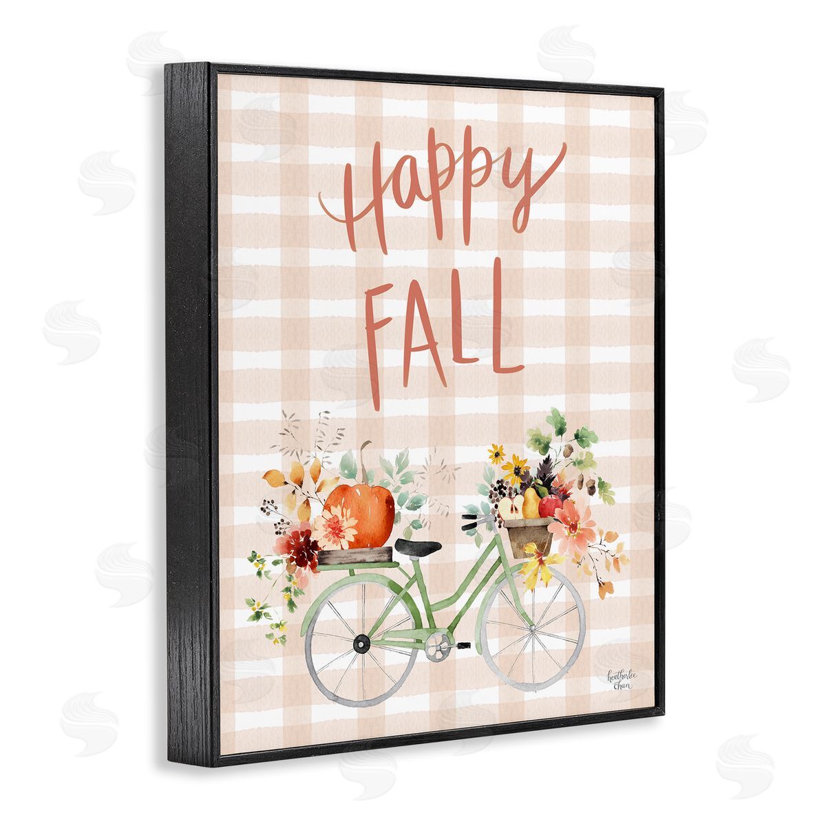 Heather Lee Chan Happy Fall Plaid Seasonal Flowers Blooming Bicycle Black Framed Giclee Wall Art Print