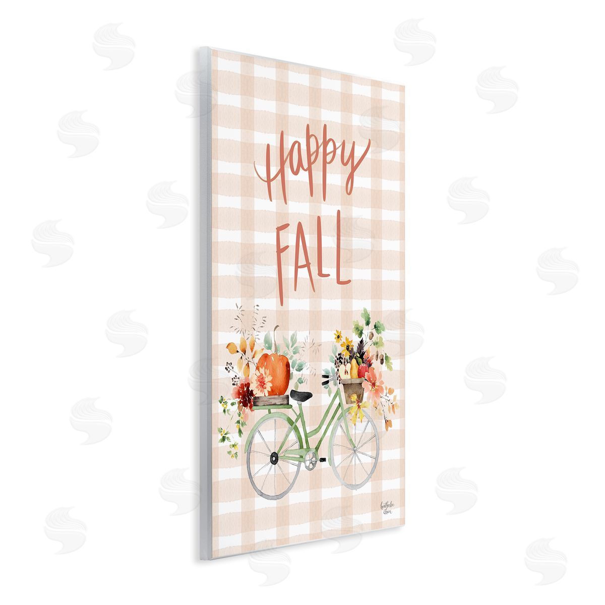 Heather Lee Chan Happy Fall Plaid Seasonal Flowers Blooming Bicycle Wall Plaque Art Print