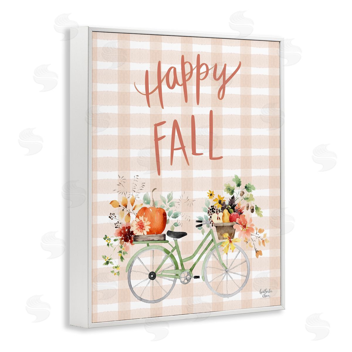 Heather Lee Chan Happy Fall Plaid Seasonal Flowers Blooming Bicycle White Framed Giclee Wall Art Print