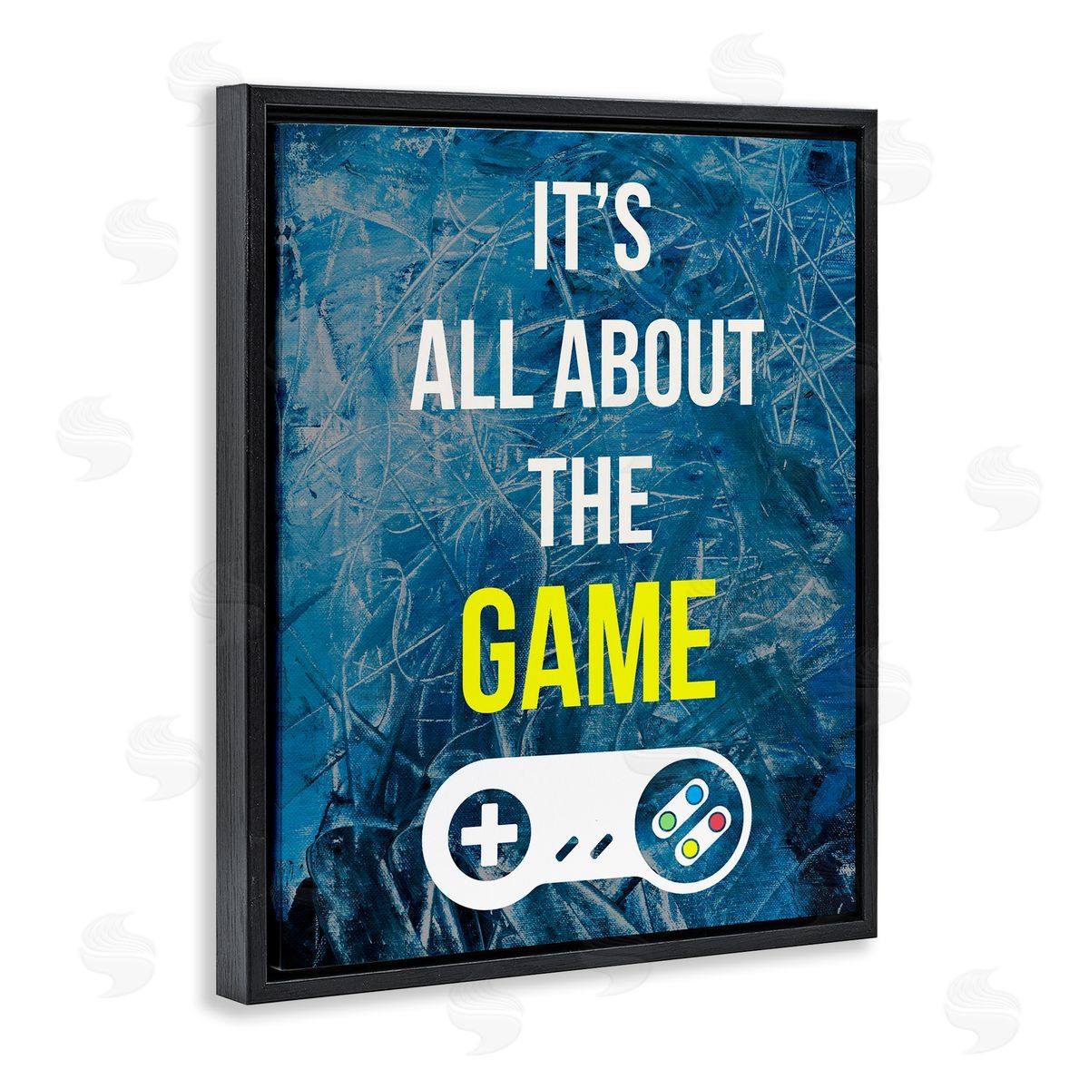 Annie Warren All About The Game Vintage Controller Gamer Sign  Black Floating Frame Canvas Wall Art Print