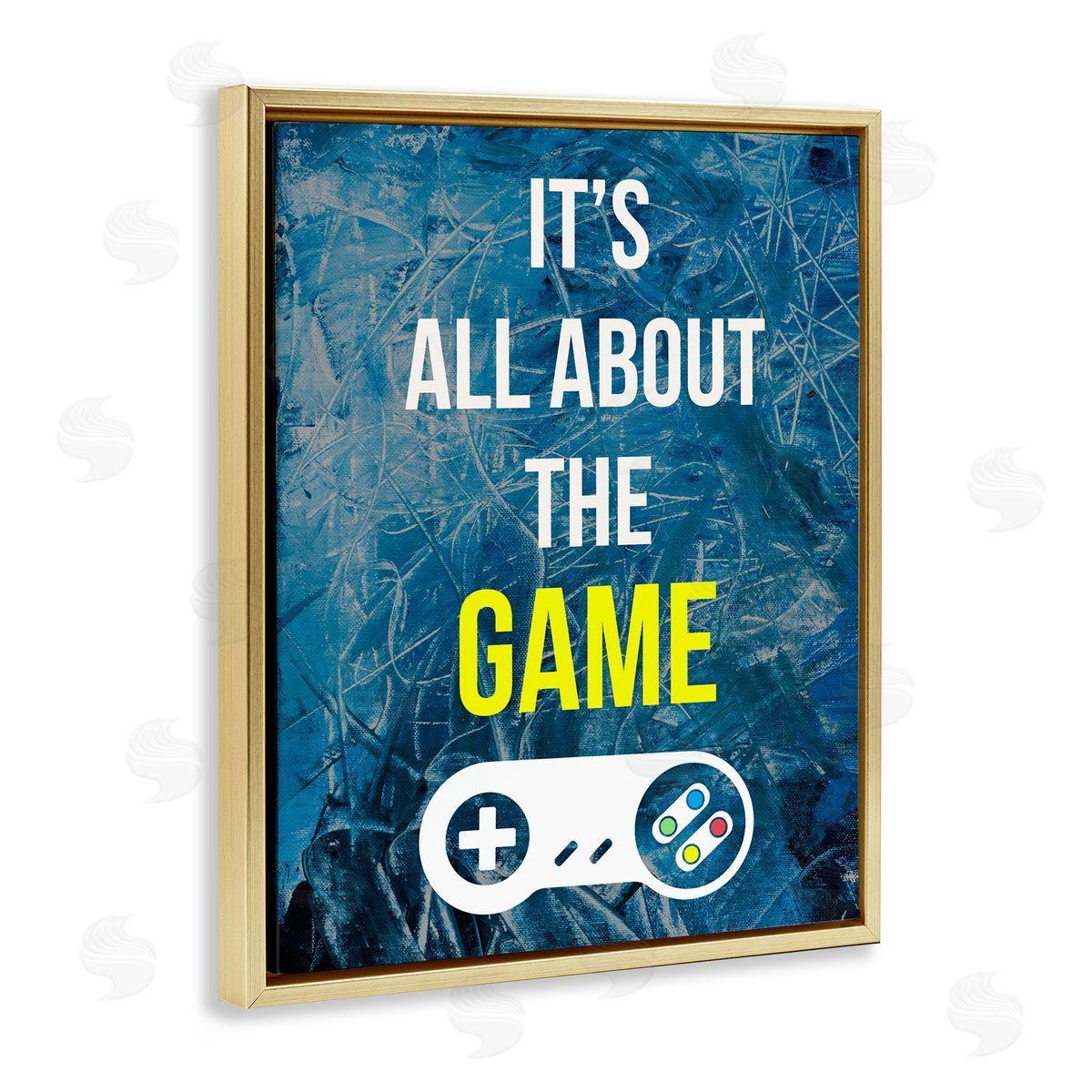 Annie Warren All About The Game Vintage Controller Gamer Sign  Gold Floating Frame Canvas Wall Art Print