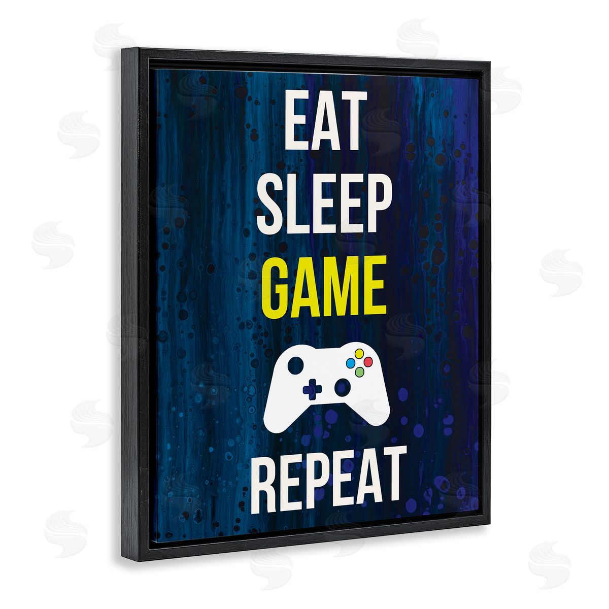 Annie Warren Eat Sleep Game Repeat Controller  Black Floating Frame Canvas Wall Art Print