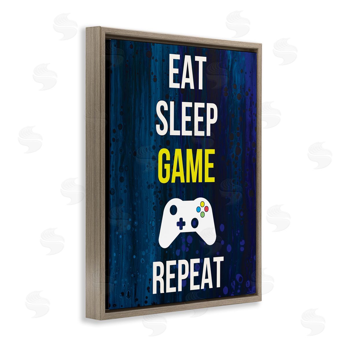 Annie Warren Eat Sleep Game Repeat Controller  Brown Floating Frame Canvas Wall Art Print