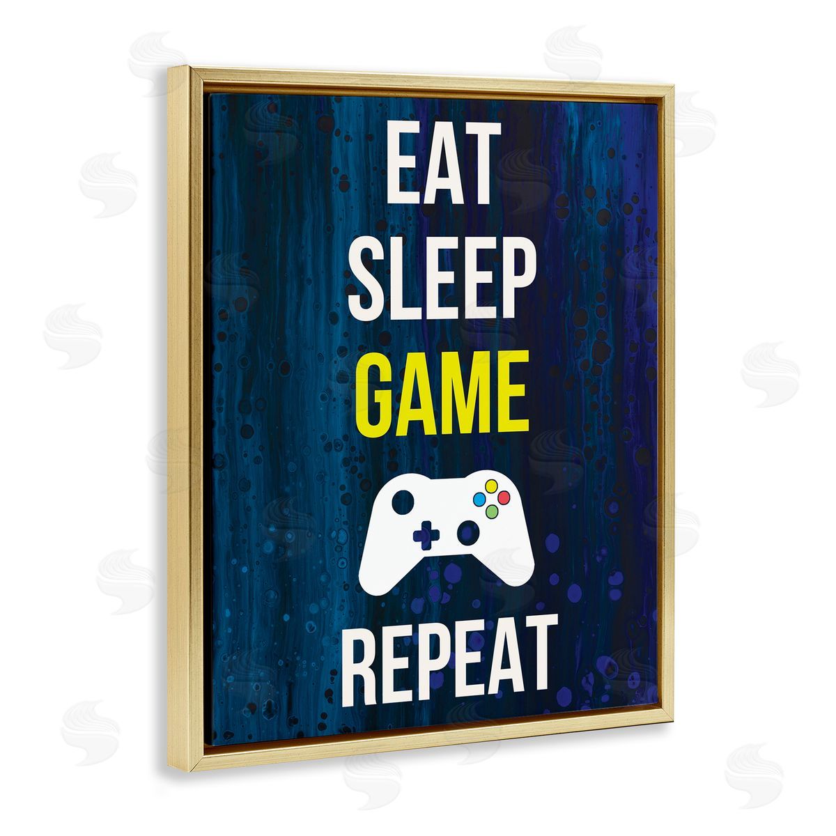 Annie Warren Eat Sleep Game Repeat Controller  Gold Floating Frame Canvas Wall Art Print